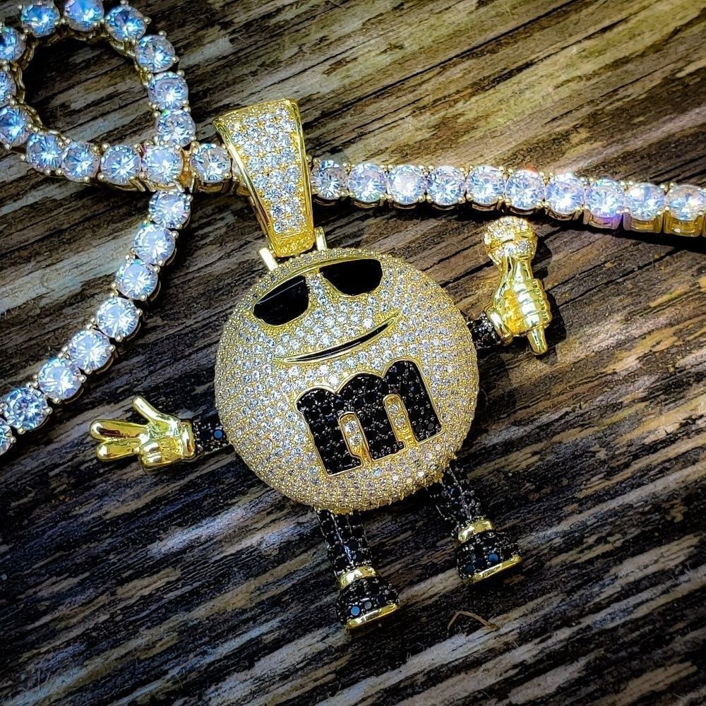 14k Gold Plated Iced Out M&M's Necklace Set